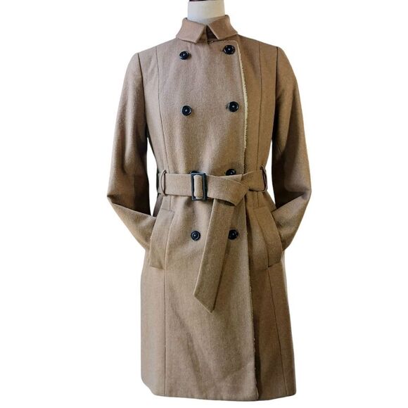 TOMMY HILFIGER Wool Peacoat Midi Sherpa Collar Belted Fully Lined Camel Size S - Picture 6 of 13